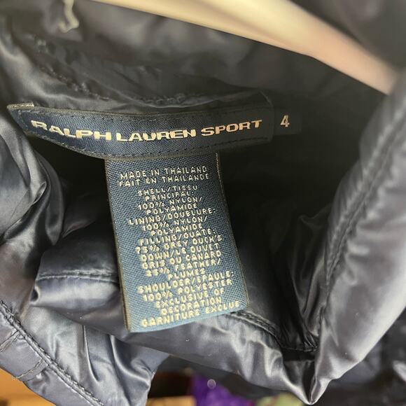 Ralph Lauren Sport Women 4 Duck Down Puffer Jacker Blue Quilt Buckle Collar Prep - Picture 12 of 13